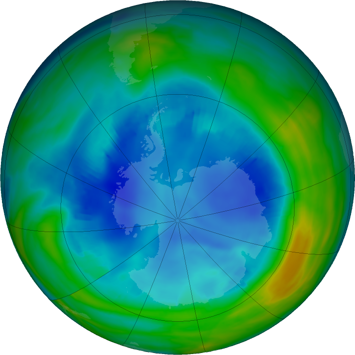 Antarctic ozone map for 10 August 2020
